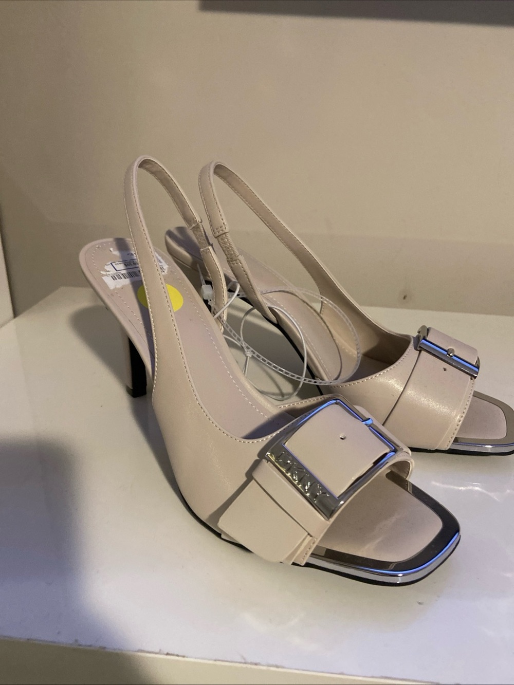 DKNY Chic Slingback Heels in Light Beige with Decorative Buckle
